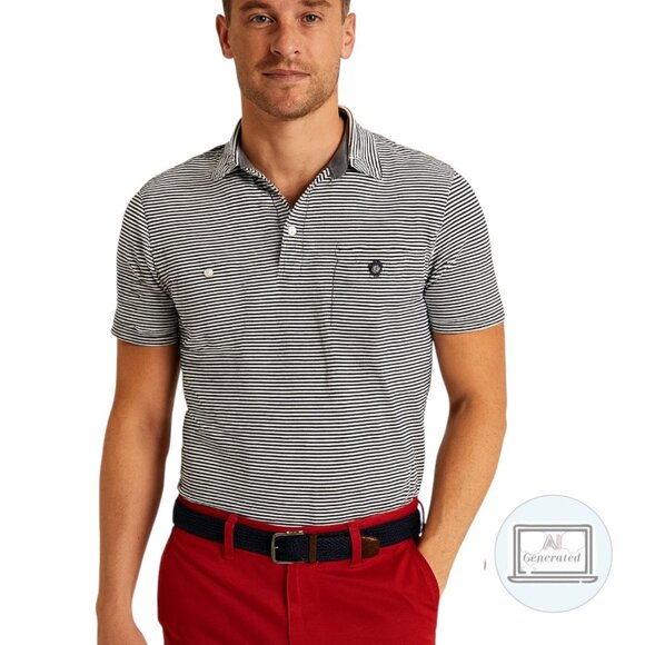 Southern Proper Mens Polo Shirt Black White Stripe Pocket Short Sleeve Size S - Picture 1 of 12